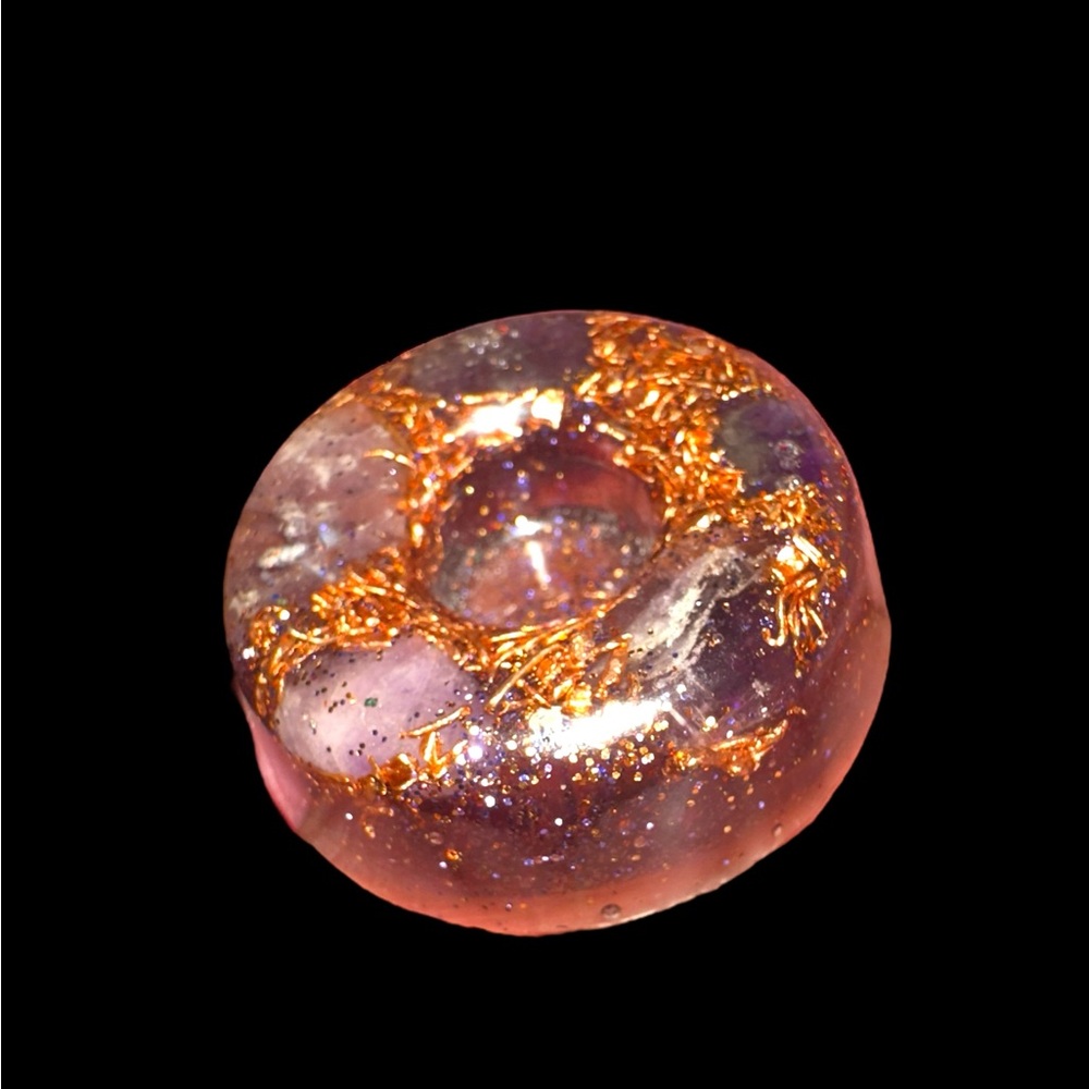 Handcrafted Organite Sphere Holder with Gold Accents